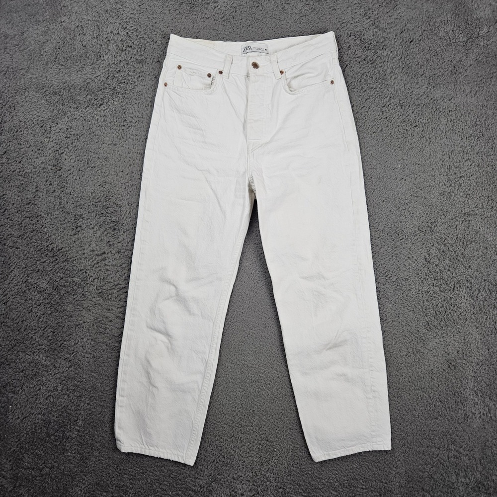 Zara The Bliss Straight High Rise Jeans Off-White Cream Size 6‎ 28 Turkey Cotton